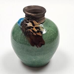 Vintage Signed Studio Pottery Barbara Heard Handmade Raku Pot Vase Southwestern